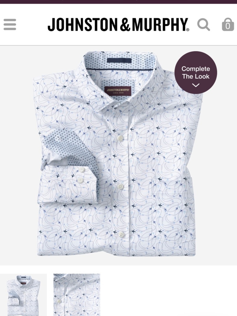 Johnston & Murphy Men's White Printed Button-Down Airplane Shirt Sz XL NWT - Picture 3 of 5